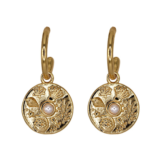 APHRODITE COIN HOOP EARRINGS GOLD