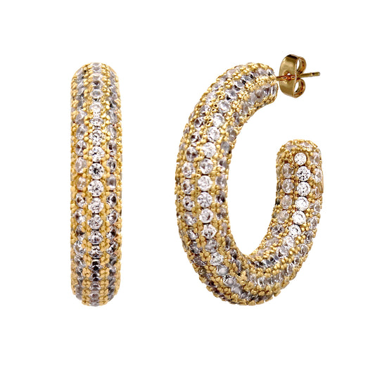 MIMI PAVÉ HOOP EARRINGS IN GOLD