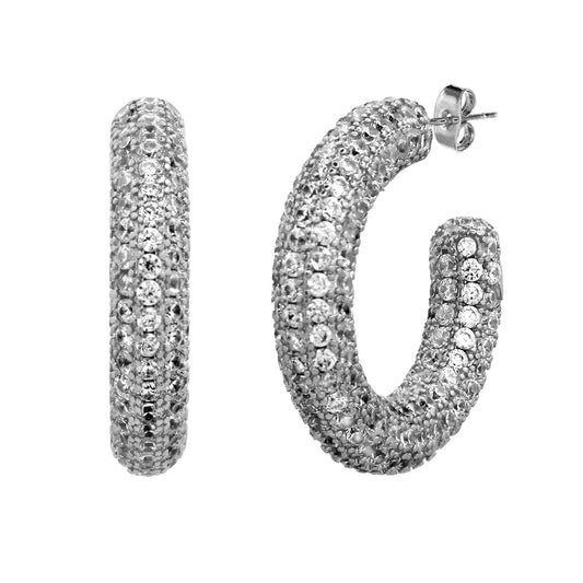 MIMI PAVÉ HOOP EARRINGS IN SILVER