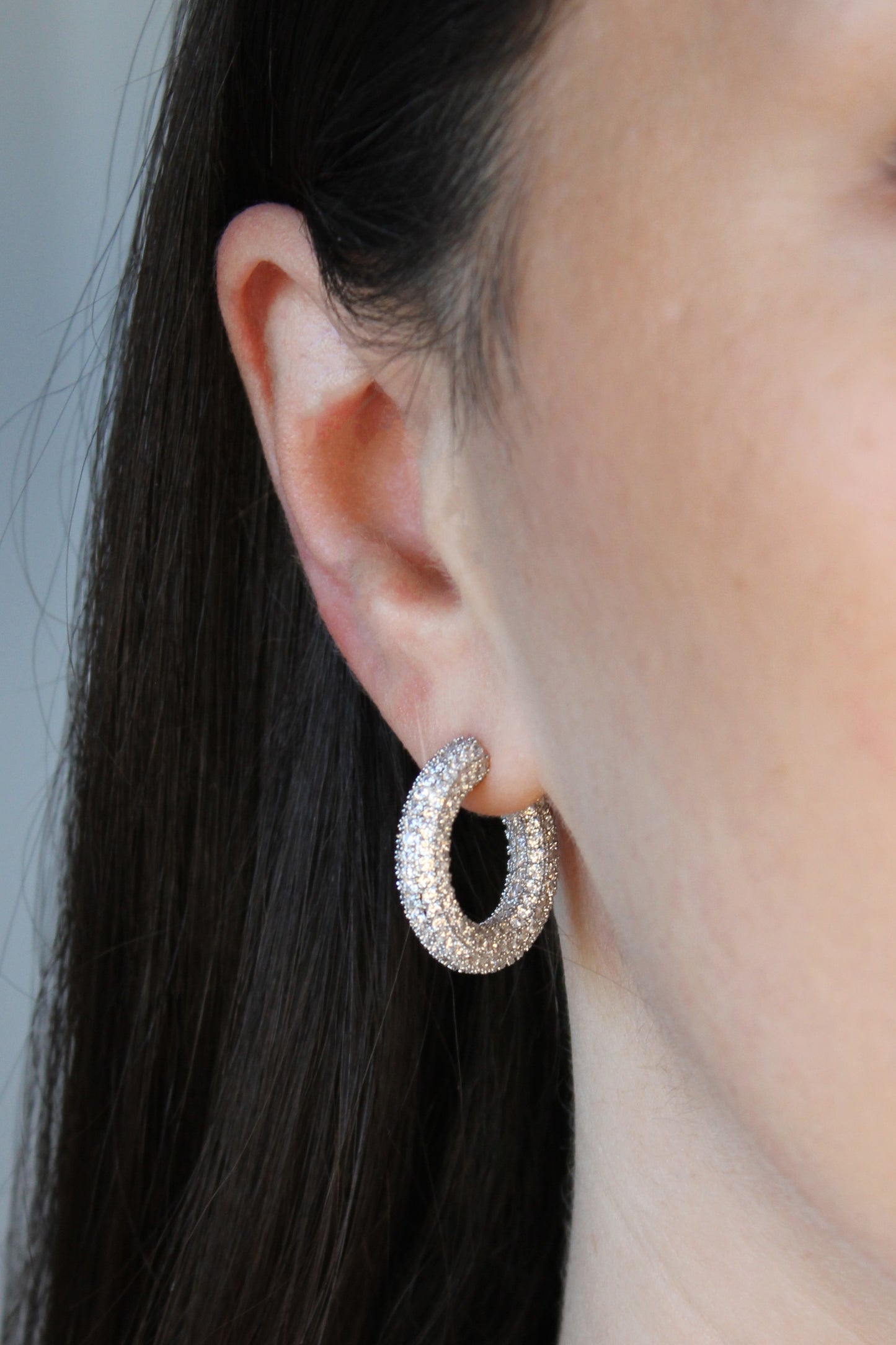 MIMI PAVÉ HOOP EARRINGS IN SILVER